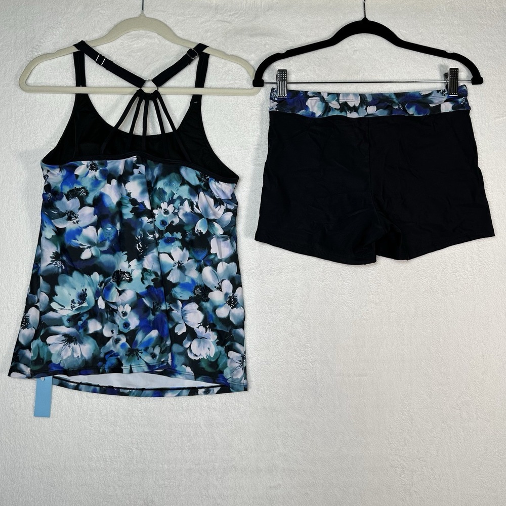 Yonique Tankini Swimsuit Medium M Floral Strappy Cami Top Boy Shorts 2 Pc Set